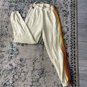 Never worn Aviator Nation Cream Sweatpants with Rainbow Trim